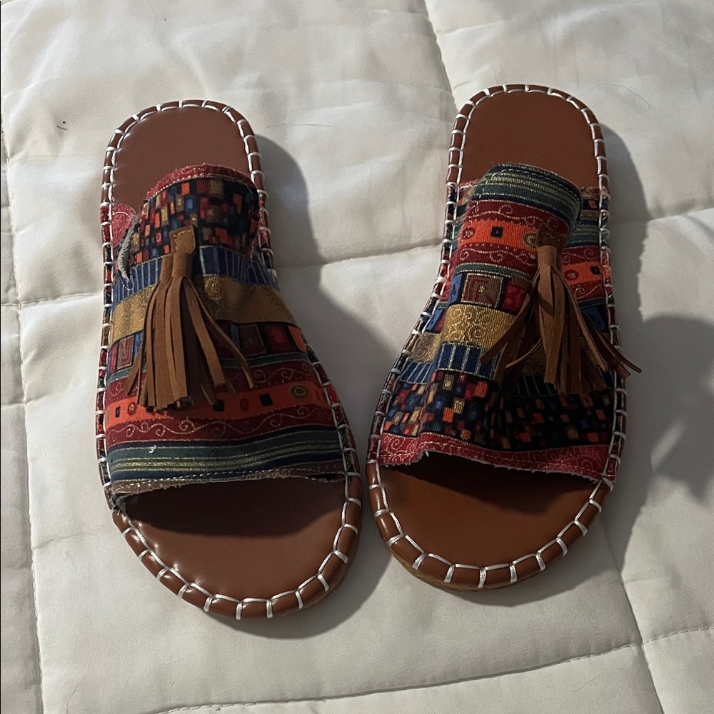 Colorful Tassel Slide Sandals